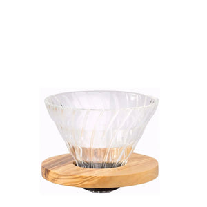 Skleněný kávový dripper V60 01 - olivové dřevo HARIO