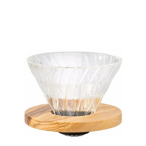 Skleněný kávový dripper V60 02 - olivové dřevo HARIO